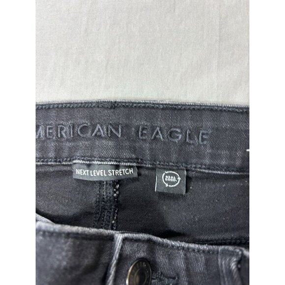 American Eagle Women’s Black Denim Shorts Sz 8 Super Stretch Cut-Off Distressed - Picture 4 of 6